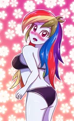 Size: 2128x3472 | Tagged: suggestive, artist:sumin6301, derpibooru import, rainbow dash, equestria girls, adorasexy, ass, bikini, black underwear, blushing, bra, breasts, busty rainbow dash, buttcrack, clothes, cute, embarrassed, female, looking at you, looking back, open mouth, panties, rainbutt dash, sexy, sideboob, solo, solo female, stupid sexy rainbow dash, swimsuit, underwear