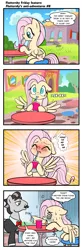 Size: 629x1920 | Tagged: safe, artist:pencils, derpibooru import, fluttershy, oc, pegasus, pony, comic:fluttershy's anti-adventures, blushing, bow, bowtie, chair, clothes, comic, cute, dialogue, dizzy, drinking, exhausted, eyes closed, female, magnetic hooves, male, mare, out of breath, shirt, sitting, slice of life, stallion, straw, sweat, swirly eyes, table, tongue out