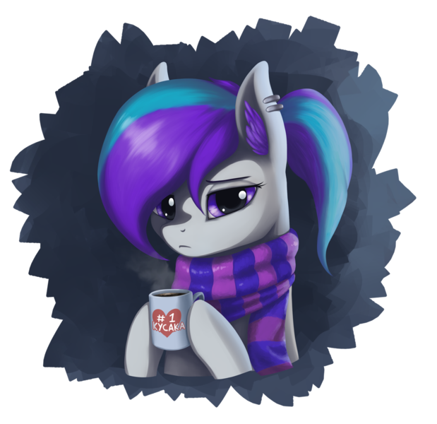 Size: 1900x1843 | Tagged: artist:mrscroup, clothes, coffee, cup, derpibooru import, oc, oc:lampa, safe, scarf, solo, unhappy, unofficial characters only