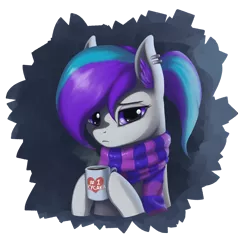 Size: 1900x1843 | Tagged: artist:mrscroup, clothes, coffee, cup, derpibooru import, oc, oc:lampa, safe, scarf, solo, unhappy, unofficial characters only