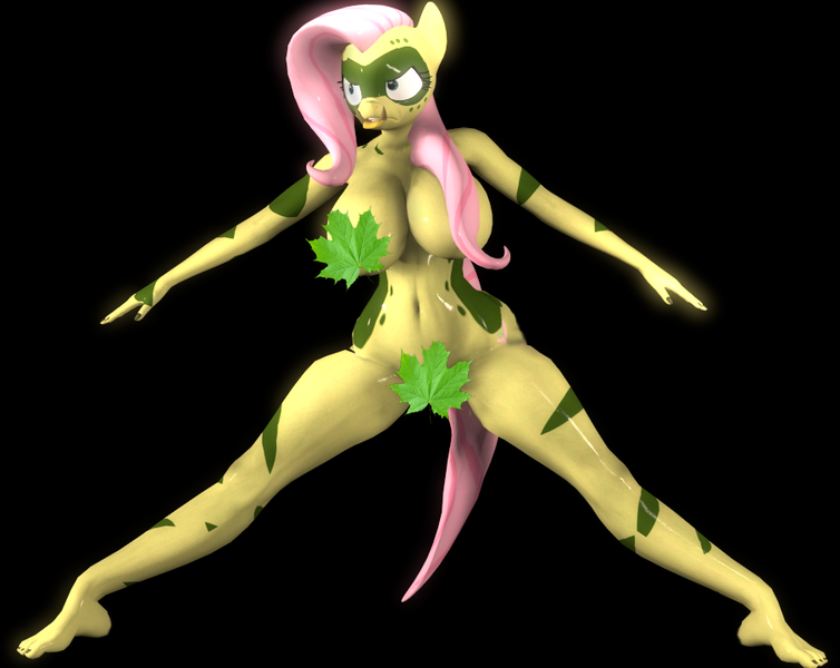 Size: 905x720 | Tagged: 3d, alternate timeline, anthro, artist:snuddy, bad anatomy, barefoot, belly button, big breasts, black background, bodypaint, breasts, busty fluttershy, censored, chrysalis resistance timeline, crossover, derpibooru import, faic, feet, female, fluttershy, godiva hair, leaf, lowres, meme, nudity, plantigrade anthro, reference, simple background, solo, solo female, source filmmaker, spongebob squarepants, spongegar, strategically covered, suggestive, tribalshy, wide stance