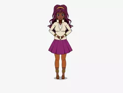 Size: 800x600 | Tagged: safe, artist:icey-wicey-1517, derpibooru import, saffron masala, human, ankle bracelet, anklet, bracelet, clothes, dark skin, ear piercing, earring, feet, female, humanized, jewelry, kisekae, pants, piercing, pleated skirt, sandals, simple background, skirt, solo, white background