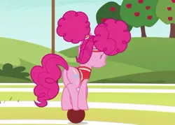 Size: 575x411 | Tagged: safe, derpibooru import, screencap, pinkie pie, earth pony, pony, buckball season, alternate hairstyle, ball, clothes, cropped, female, mare, pinktails pie, plot, solo