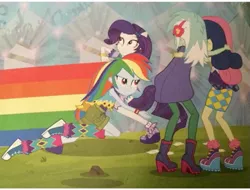 Size: 635x482 | Tagged: safe, derpibooru import, bon bon, lyra heartstrings, rainbow dash, rarity, sweetie drops, equestria girls, legend of everfree, camp fashion show outfit, clothes, converse, high heels, legend of everfree – save our camp, shoes, sneakers