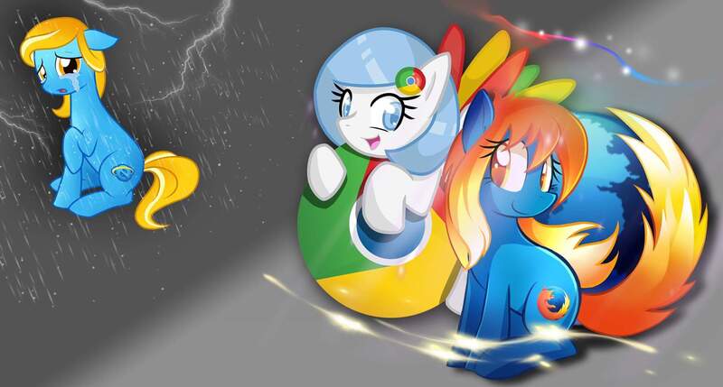 Size: 2048x1097 | Tagged: browser ponies, derpibooru import, firefox, google chrome, internet explorer, oc, oc:firefox, oc:google chrome, oc:internet explorer, safe, unofficial characters only