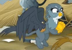 Size: 582x408 | Tagged: safe, derpibooru import, screencap, gabby, gryphon, the fault in our cutie marks, animated, cute, gabbybetes, gif, loop, mailbag, shuffle