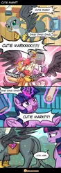 Size: 755x2139 | Tagged: safe, artist:lumineko, derpibooru import, apple bloom, gabby, scootaloo, sweetie belle, twilight sparkle, twilight sparkle (alicorn), alicorn, gryphon, pony, the fault in our cutie marks, comic, cutie mark crusaders, disappointed, holding a pony, patreon, patreon logo, plot