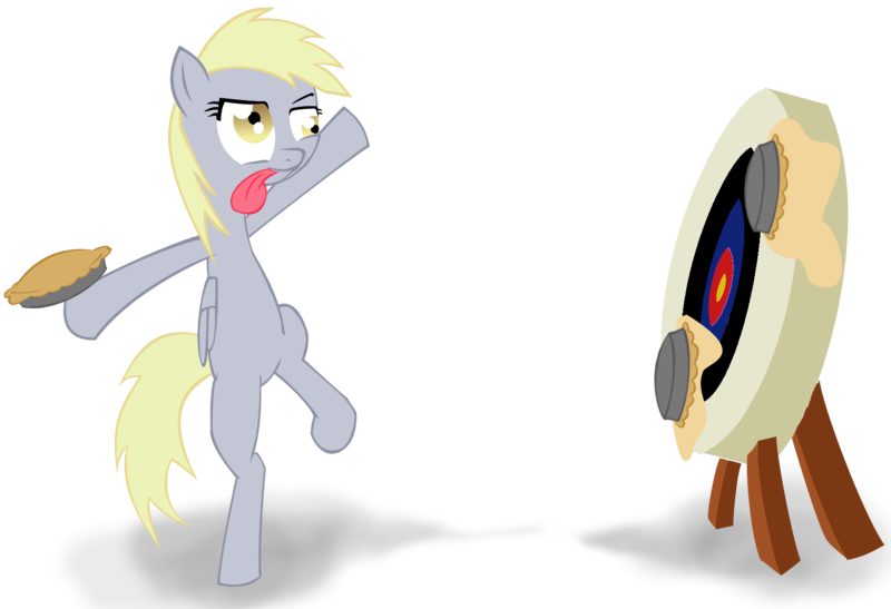 Size: 1670x1142 | Tagged: safe, artist:runbowdash, derpibooru import, derpy hooves, pegasus, pony, female, food, mare, pie, solo, target