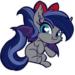 Size: 1500x1500 | Tagged: safe, artist:jadedjynx, derpibooru import, oc, oc:blue horizon, unofficial characters only, bat pony, pony, chibi, cute, fangs, fluffy, hair bow, smiling, solo