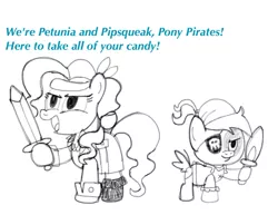 Size: 1584x1224 | Tagged: artist:pepsi twist, clothes, costume, derpibooru import, petunia paleo, pipsqueak, pirate, safe, the fault in our cutie marks