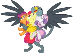 Size: 4154x3000 | Tagged: safe, artist:jeatz-axl, derpibooru import, apple bloom, gabby, scootaloo, sweetie belle, gryphon, the fault in our cutie marks, absurd resolution, bear hug, cutie mark crusaders, eyes closed, hug, open mouth, simple background, .svg available, the cmc's cutie marks, this will end in tears and/or death, tight, transparent background, vector