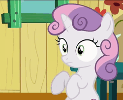 Size: 590x480 | Tagged: safe, derpibooru import, screencap, sweetie belle, pony, unicorn, the fault in our cutie marks, animated, confused, derp, faic, female, filly, gif, reaction image, solo