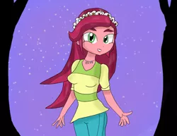 Size: 4244x3274 | Tagged: safe, artist:mildockart, derpibooru import, gloriosa daisy, equestria girls, legend of everfree, absurd resolution, clothes, flower, flower in hair, freckles, geode of fauna, geode of shielding, geode of sugar bombs, geode of super speed, geode of super strength, looking at you, magical geodes, shorts, solo