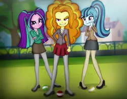 Size: 1429x1120 | Tagged: safe, artist:invisibleink, derpibooru import, adagio dazzle, aria blaze, sonata dusk, equestria girls, rainbow rocks, clothes, crossover, heathers, heathers the musical, pantyhose, parody, the dazzlings