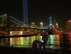 Size: 2736x2052 | Tagged: safe, artist:harpycross, derpibooru import, twilight sparkle, twilight sparkle (alicorn), alicorn, pony, 9/11, bridge, building, female, irl, light beams, manehattan, manhattan, mare, memorial, memories, never forget, new york city, photo, ponies in real life, remember, remembrance, respect, solo, spread wings, tragedy, twin towers, vector, wings, world trade center