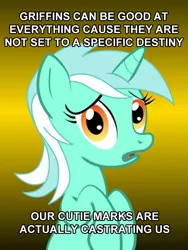 Size: 625x833 | Tagged: conspiracy lyra, derpibooru import, exploitable meme, gradient background, lyra heartstrings, meme, safe, simple background, the fault in our cutie marks, yellow background