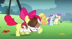 Size: 610x335 | Tagged: safe, derpibooru import, screencap, alula, apple bloom, liza doolots, mango dash, petunia, pipsqueak, tootsie flute, earth pony, pony, crusaders of the lost mark, colt, male, no context, out of context