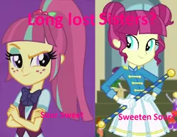 Size: 930x717 | Tagged: safe, artist:littleb-rockstar13, derpibooru import, majorette, sour sweet, sweeten sour, equestria girls, fanon, headcanon, long lost sisters, similarities, sisters, sweetly and sourly