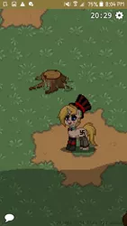 Size: 540x960 | Tagged: safe, derpibooru import, oc, oc:adalinde brandt, unofficial characters only, pony, unicorn, pony town, aryan, aryan pony, blonde, bowtie, clothes, dirt, eyeshadow, grass, hat, lidded eyes, makeup, nazi, nazi armband, nazipone, screenshots, socks, swastika, top hat, tree stump