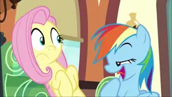 Size: 1920x1080 | Tagged: safe, derpibooru import, screencap, fluttershy, rainbow dash, pony, buckball season, context is for the weak, faic, friendship express, out of context, smiling, tongue out, train