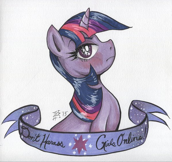 Size: 600x565 | Tagged: artist:d0nkarnage, banner, derpibooru import, feminism, feminist ponies, mouthpiece, safe, solo, subversive kawaii, traditional art, twilight sparkle