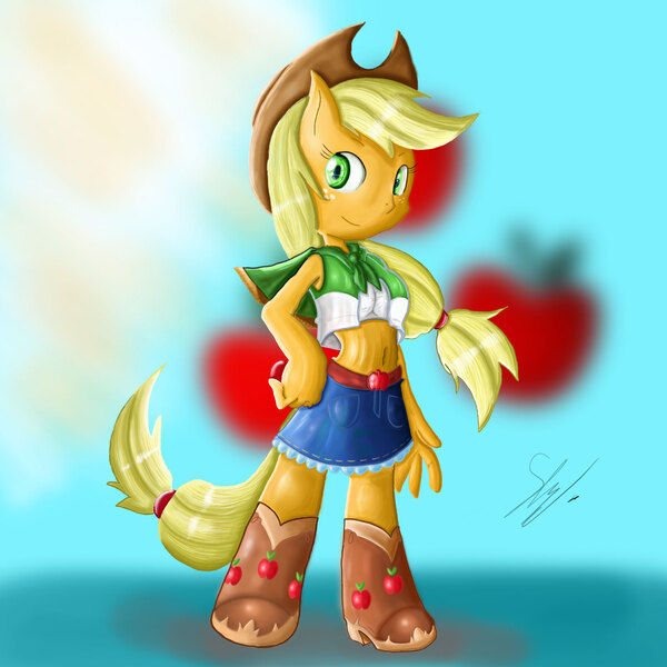 Size: 2000x2000 | Tagged: ambiguous facial structure, anthro, applejack, artist:shogundun, belly button, boots, clothes, cowboy hat, denim skirt, derpibooru import, drawing, equestria girls outfit, hat, midriff, safe, skirt, stetson