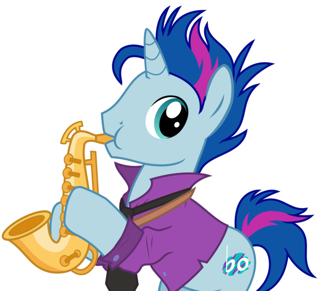 Size: 4216x3791 | Tagged: artist:sketchmcreations, background pony, blue note, clothes, derpibooru import, musical instrument, necktie, puffy cheeks, safe, saxophone, shirt, simple background, the fault in our cutie marks, transparent background, vector