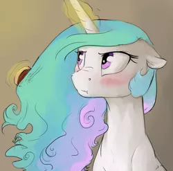 Size: 971x960 | Tagged: safe, artist:silfoe, derpibooru import, princess celestia, pony, royal sketchbook, :t, blushing, cute, cutelestia, female, floppy ears, mare, nose wrinkle, scrunchy face, solo