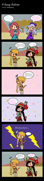 Size: 676x2784 | Tagged: artist:obeliskgirljohanny, background character, comic, derpibooru import, feather, human, humanized, little strongheart, lolita fashion, native american, oc, oc:strawberry rose, safe, sweatdrop