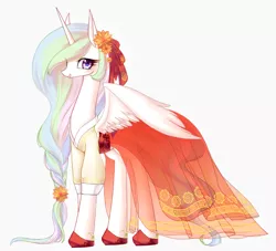 Size: 1024x931 | Tagged: artist:yunajee, braid, braided tail, clothes, cute, cutelestia, dead source, derpibooru import, dress, hanbok, korean, princess celestia, safe, shoes, skirt, solo