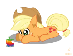 Size: 2200x1700 | Tagged: safe, artist:truffle shine, derpibooru import, applejack, apple, cowboy hat, food, hat, hide, prone, stetson, zap apple