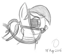 Size: 1477x1080 | Tagged: artist:lt. conrad gillitt, bit, blinders, bridle, bust, collar, derpibooru import, lyra heartstrings, monochrome, ponytail, portrait, reins, safe, side view, sketch, solo