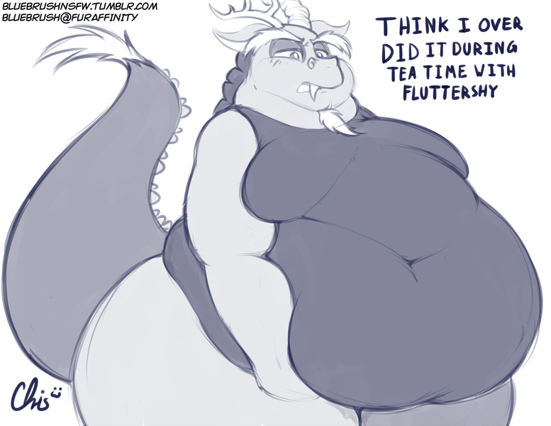 Size: 1155x892 | Tagged: artist:nekocrispy, derpibooru import, discord, edit, fat, fatcord, moobs, morbidly obese, obese, questionable, simple background, weight gain, white background