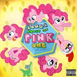 Size: 1080x1080 | Tagged: album, album cover, animal costume, artist:poowis, chicken pie, chicken suit, clothes, costume, cover art, derpibooru import, gummy, multeity, parental advisory, pinkie pie, safe, too much pink energy is dangerous