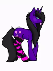 Size: 720x960 | Tagged: artist needed, safe, derpibooru import, oc, oc:stream breeze, unofficial characters only, pony, unicorn, clothes, socks, solo, striped socks, tongue out