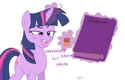 Size: 1726x1103 | Tagged: alcohol, artist:slb94, artist:thex-plotion, blushing, book, derpibooru import, dictionary, drunk, drunk twilight, edit, flirting, magic, safe, solo, that pony sure does love books, twilight sparkle