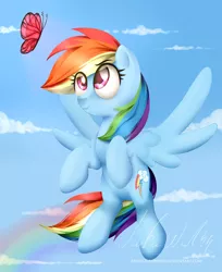 Size: 1024x1256 | Tagged: artist:musicfirewind, butterfly, derpibooru import, rainbow dash, safe, solo