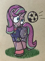 Size: 940x1280 | Tagged: safe, artist:ashtoneer, derpibooru import, starlight glimmer, 4chan cup, football, /mlp/