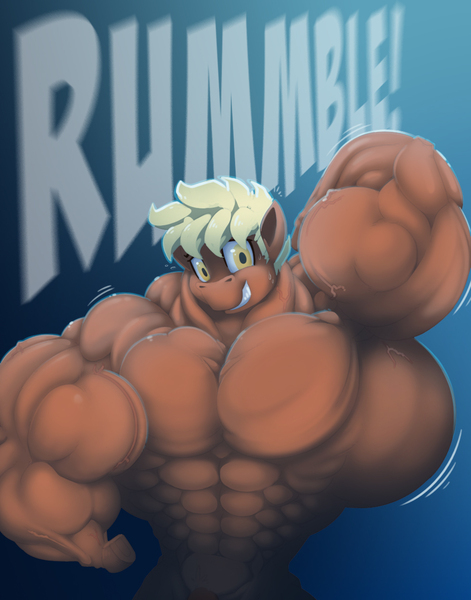 Size: 979x1247 | Tagged: anthro, armpits, artist:toonpower, derpibooru import, fetish, flexing, muscle fetish, muscles, oc, oc:flex, overdeveloped muscles, questionable, unguligrade anthro, unofficial characters only