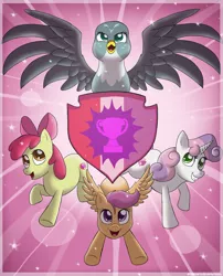 Size: 4783x5906 | Tagged: safe, artist:skybluearts, derpibooru import, apple bloom, gabby, scootaloo, sweetie belle, gryphon, the fault in our cutie marks, absurd resolution, cutie mark, cutie mark crusaders, the cmc's cutie marks