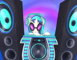 Size: 6600x5100 | Tagged: safe, artist:everesco, derpibooru import, vinyl scratch, pony, unicorn, absurd resolution, headphones, newbie artist training grounds, solo, speakers, turntable, wubcart