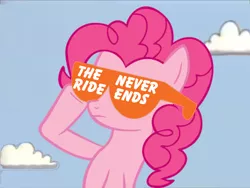 Size: 2039x1536 | Tagged: '90s, derpibooru import, don't dead open inside, nickelodeon, pinkie pie, safe, solo, sunglasses, the ride never ends, typography