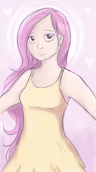 Size: 857x1532 | Tagged: artist:pisonisy, clothes, derpibooru import, dress, fluttershy, human, humanized, safe, solo