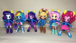 Size: 2000x1147 | Tagged: safe, artist:fromamida, derpibooru import, applejack, fluttershy, pinkie pie, rainbow dash, rarity, twilight sparkle, twilight sparkle (alicorn), equestria girls, clothes, custom, doll, equestria girls minis, irl, mane six, photo, skirt, toy