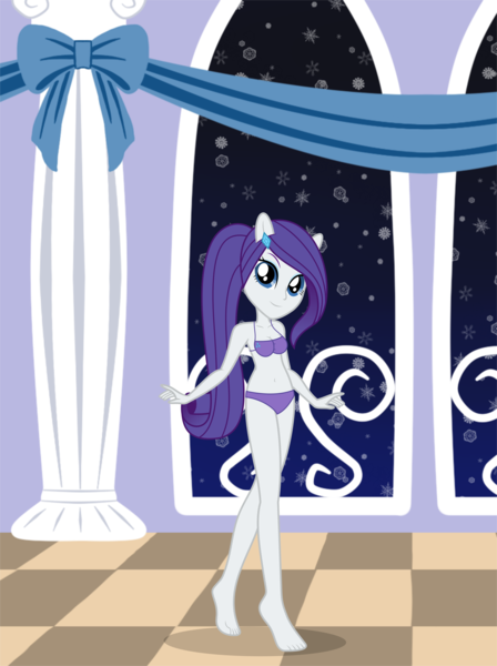 Size: 7000x9370 | Tagged: suggestive, artist:luckreza8, derpibooru import, rarity, equestria girls, .svg available, absurd resolution, barefoot, belly button, bra, breasts, cleavage, clothes, cute, cutie mark underwear, feet, female, inkscape, looking at you, panties, purple underwear, raribetes, smiling, solo, underwear