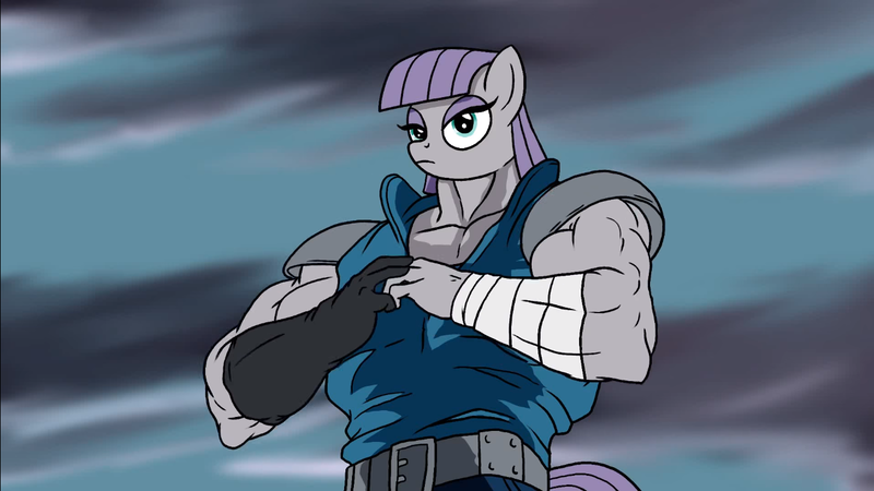 Size: 1366x768 | Tagged: animated at source, anthro, artist:atariboy2600, cracking knuckles, derpibooru import, hokuto no ken, kenshiro, maud pie, maud pump, muscles, ripped, safe, this will end in death, this will end in omae wa mou shindeiru, this will end in pain, wip