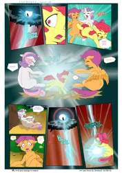 Size: 5619x7942 | Tagged: safe, artist:jeremy3, derpibooru import, apple bloom, scootaloo, sweetie belle, pony, comic:everfree, absurd resolution, bravery, buck, bucking, comic, courage, cutie mark crusaders, electrocution, horses doing horse things, this will end in pain