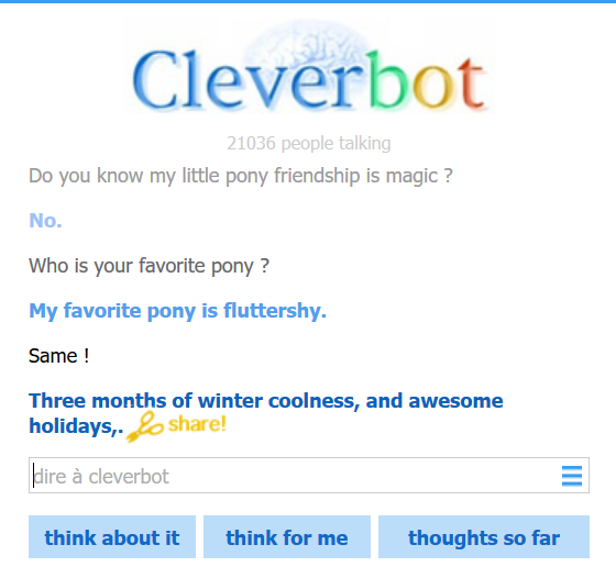 Size: 560x526 | Tagged: cleverbot, derpibooru import, fluttershy, ironic, meme, safe, text, text only