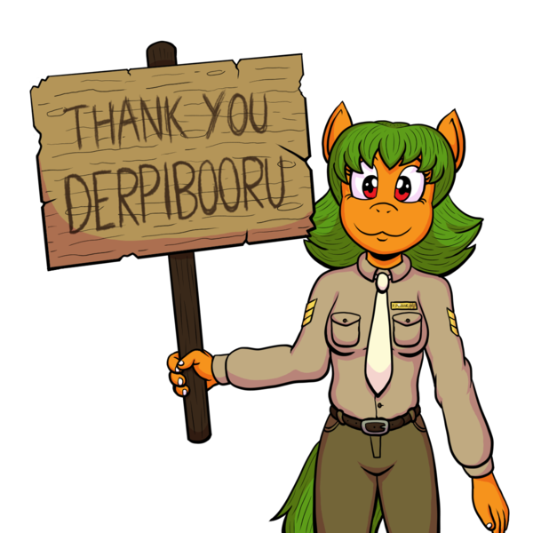 Size: 1200x1200 | Tagged: safe, artist:regularmouseboy, derpibooru import, oc, oc:pumpkin pudding pie, unofficial characters only, anthro, earth pony, derpibooru, alternate universe, blazing conflict, clothes, meta, military, plaque, sign, simple background, solo, thank you derpibooru, transparent background, uniform, world war ii