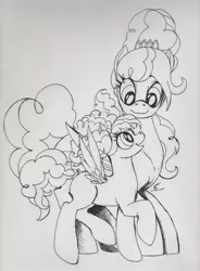 Size: 1612x2185 | Tagged: safe, artist:scribblepwn3, derpibooru import, cotton puff, cotton sky, pegasus, pony, brotherhooves social, background pony, blank flank, filly, monochrome, pen drawing, sisters, traditional art